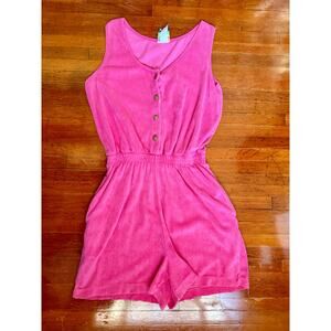 Vintage 80s Sears Terry Cloth Barbie Pink Sleeveless Short Mini Romper XS Small